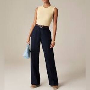 J.Crew Petite Essential Wide Leg Linen Pant Navy size 6P like new.